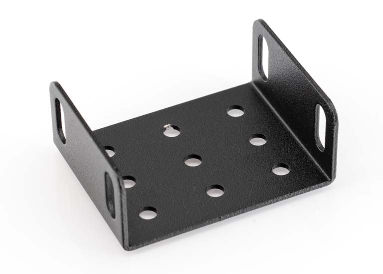Metal bracket with nine holes, two long slots on the sides.