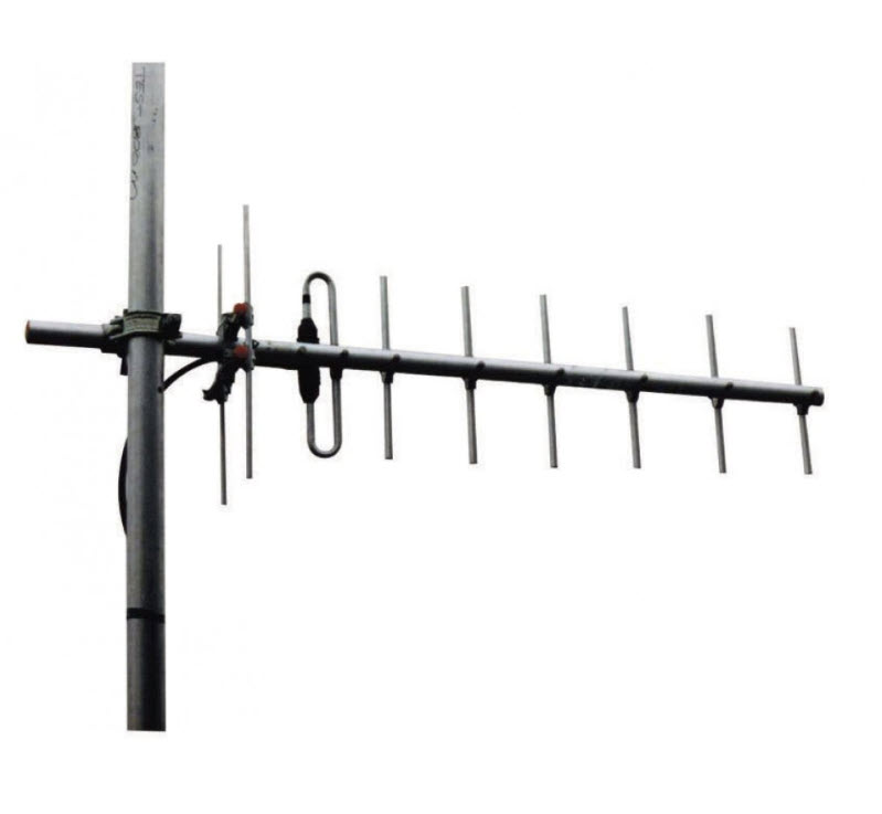 Yagi antenna on a pole, with several elements.