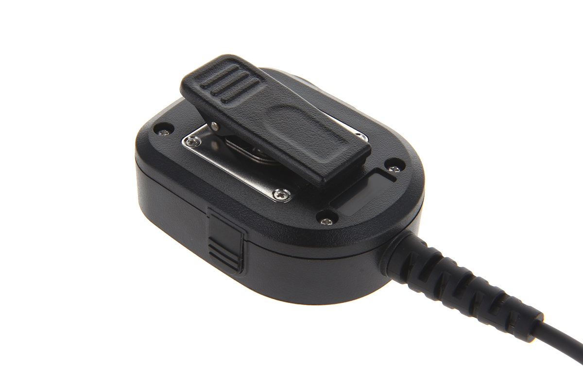 Black switch with cable, mounted horizontally.
