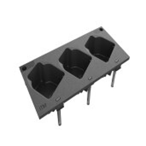 Schwarze Kunststoffhalterung mit drei hexagonalen Aussparungen.