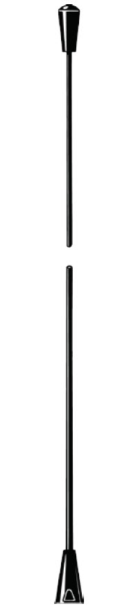 Zwei schwarze Stöcke oder Vorrichtungen, getrennt dargestellt.