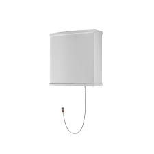 Rectangular white wall lamp with pull cord.