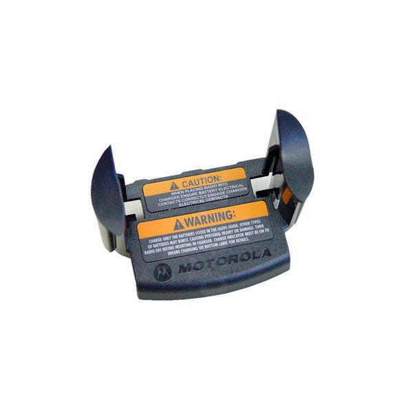 Schwarz-graues Ladegerät mit Warnhinweisen in Gelb und Orange.