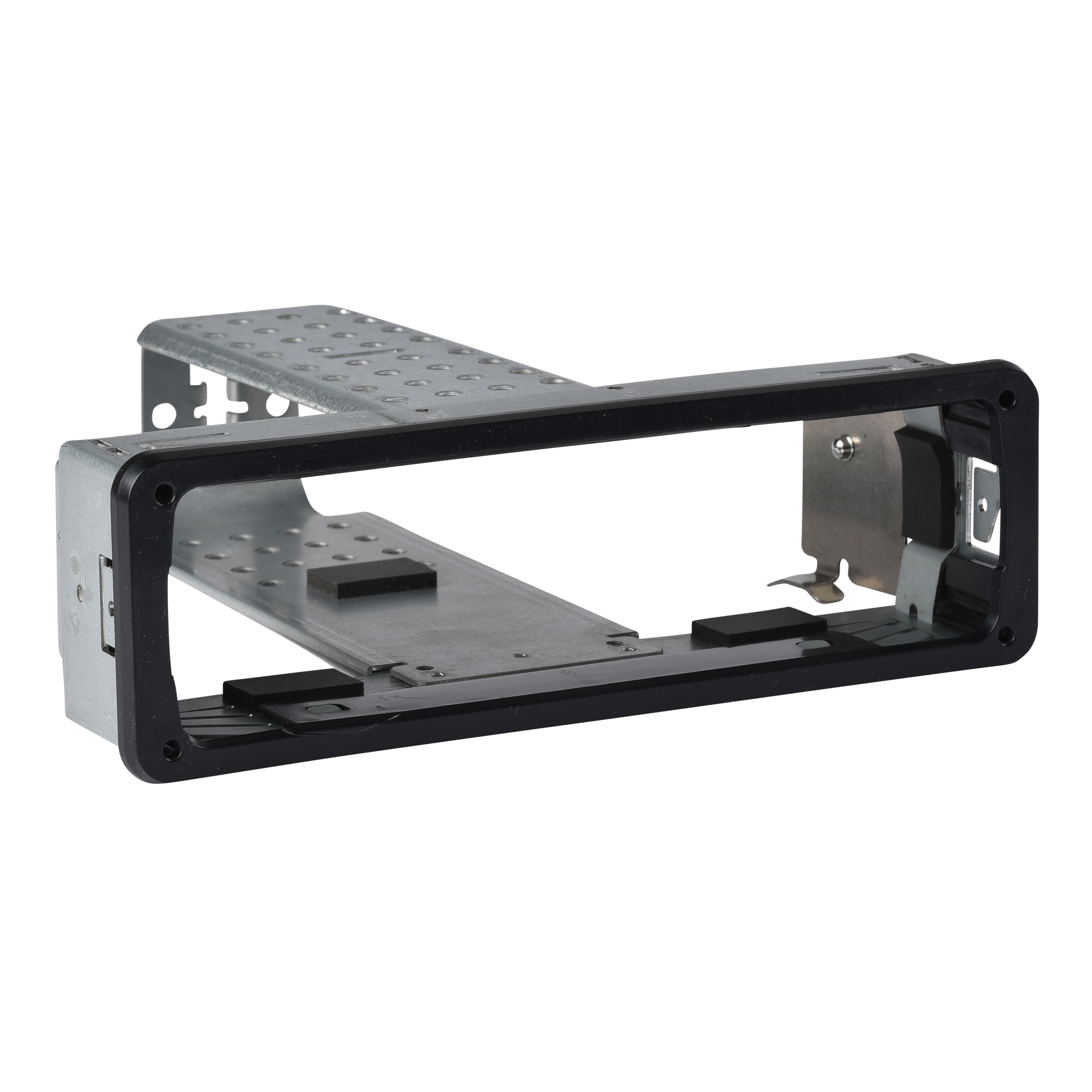 Metal frame with black plastic edging, rectangular shape.