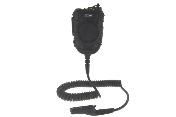 Schwarzes Mikrofon mit Spiralkabel und Stecker