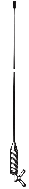 Zweiteilige mobile Antenne mit Befestigungsclip und Spule.