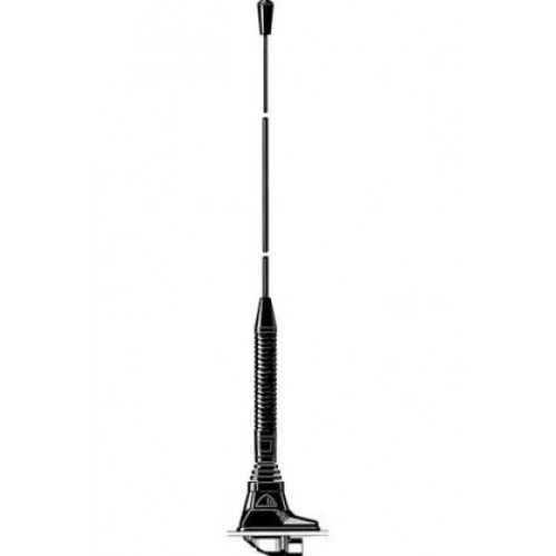 Schwarze Autoantenne mit spiralförmigem Mittelstück und Metallspitze.