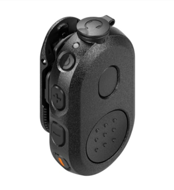 7000_00753845_MOT_06.jpg Schwarzes, ovales elektronisches Gerät mit Knöpfen an der Seite.