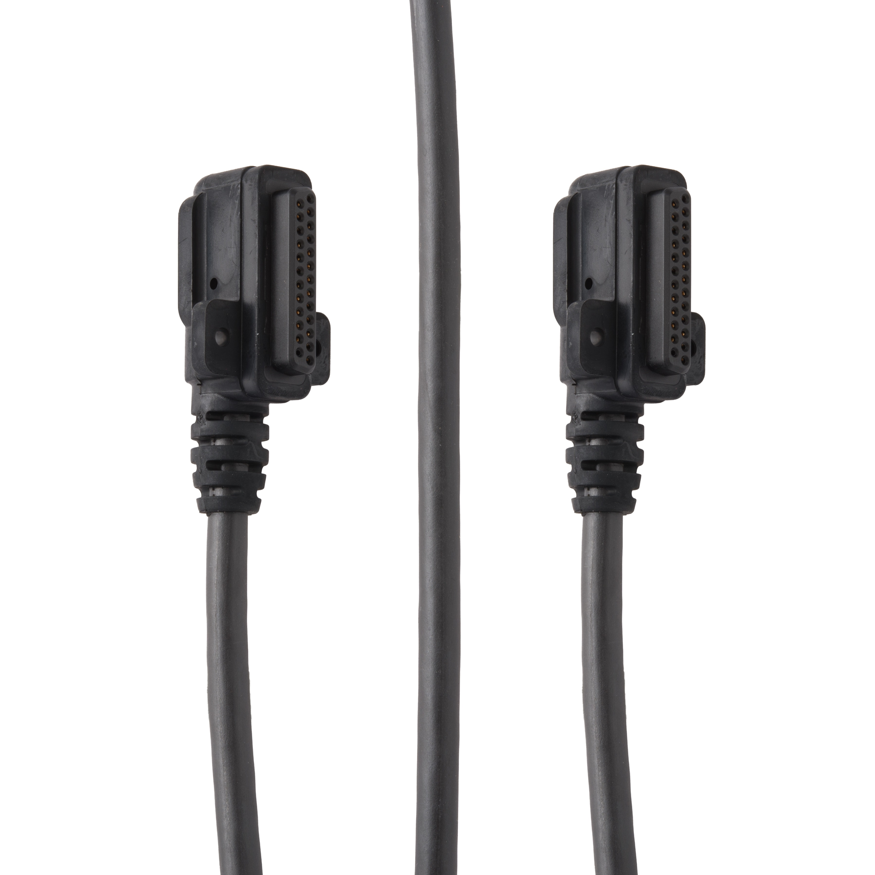 Zwei schwarze Kabel mit neunpoligen Steckern.