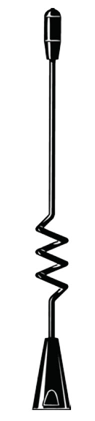 Schwarze Spiralfederantenne mit zylindrischem Kopf und konischem Fuß.