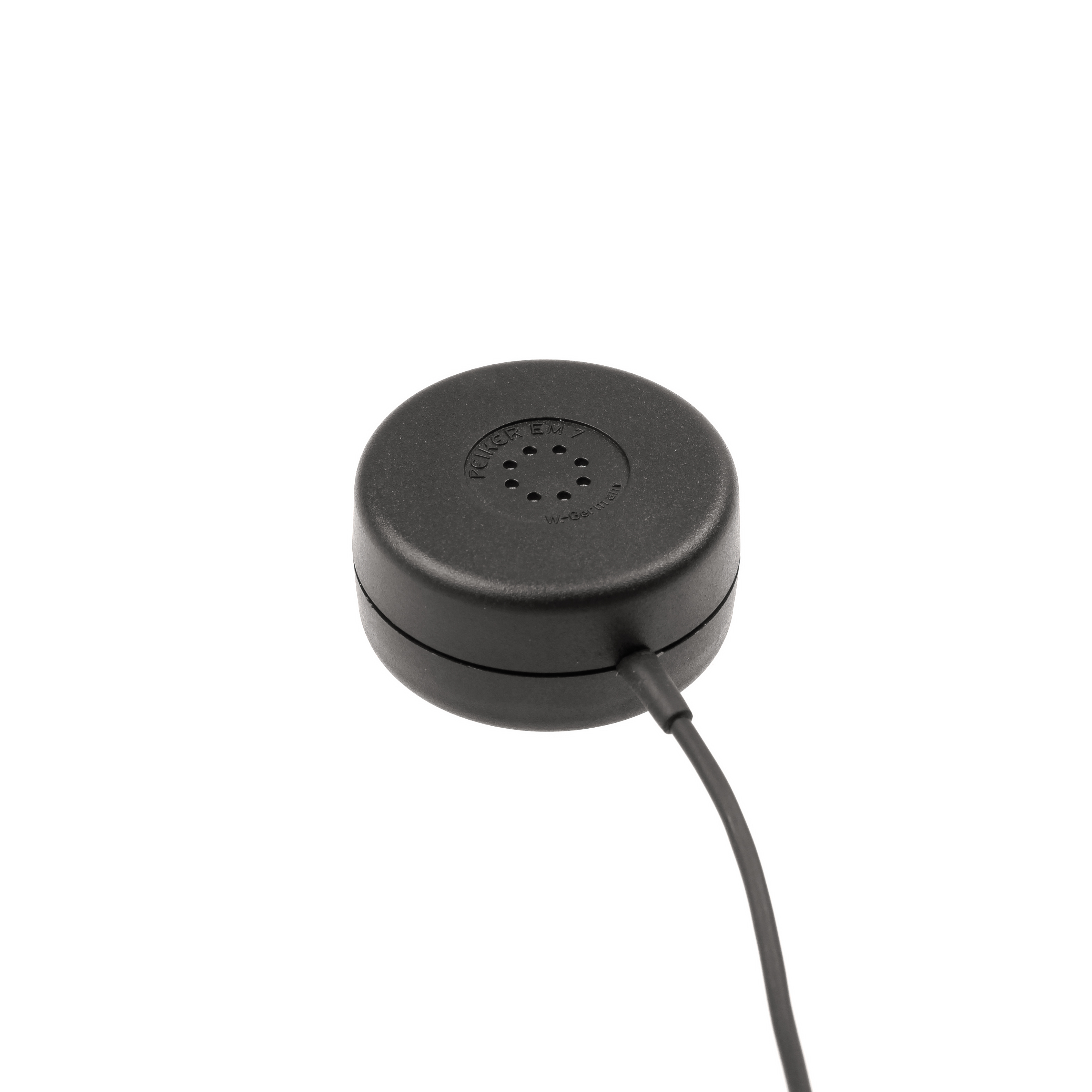 Schwarzer, runder Summer mit Kabel, Oberseite hat Lüftungslöcher.