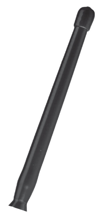 Schwarze Kunststoffantenne mit breiter Basis und abgerundetem Ende.