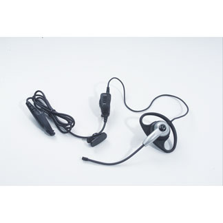 Ein kabelgebundenes Headset mit Ohrbügel und Mikrofon.