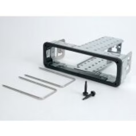 Einbaurahmen und Montageset für Autoradios mit Schrauben und Klammern.