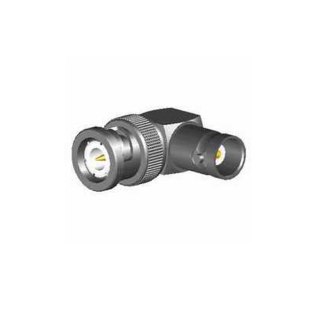 Koaxialstecker, 90-Grad-Winkel, metallisch, BNC-Anschluss.