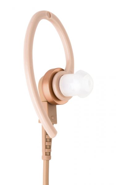 7000-00752877_mot_03.jpg Hautfarbener In-Ear-Kopfhörer mit Ohrbügel und weißem Ohrstöpsel.