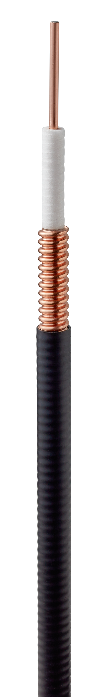 7000_00757837_RFS_01.png Coaxial cable with copper core, plastic insulation, and black sheath.