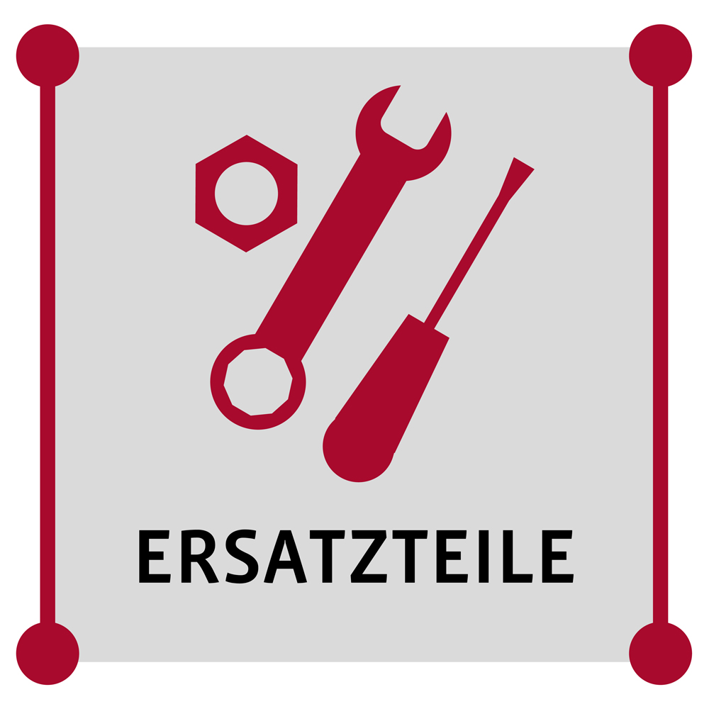 Symbol für Ersatzteile mit Schraubenschlüssel, Schraubenzieher und Mutter.