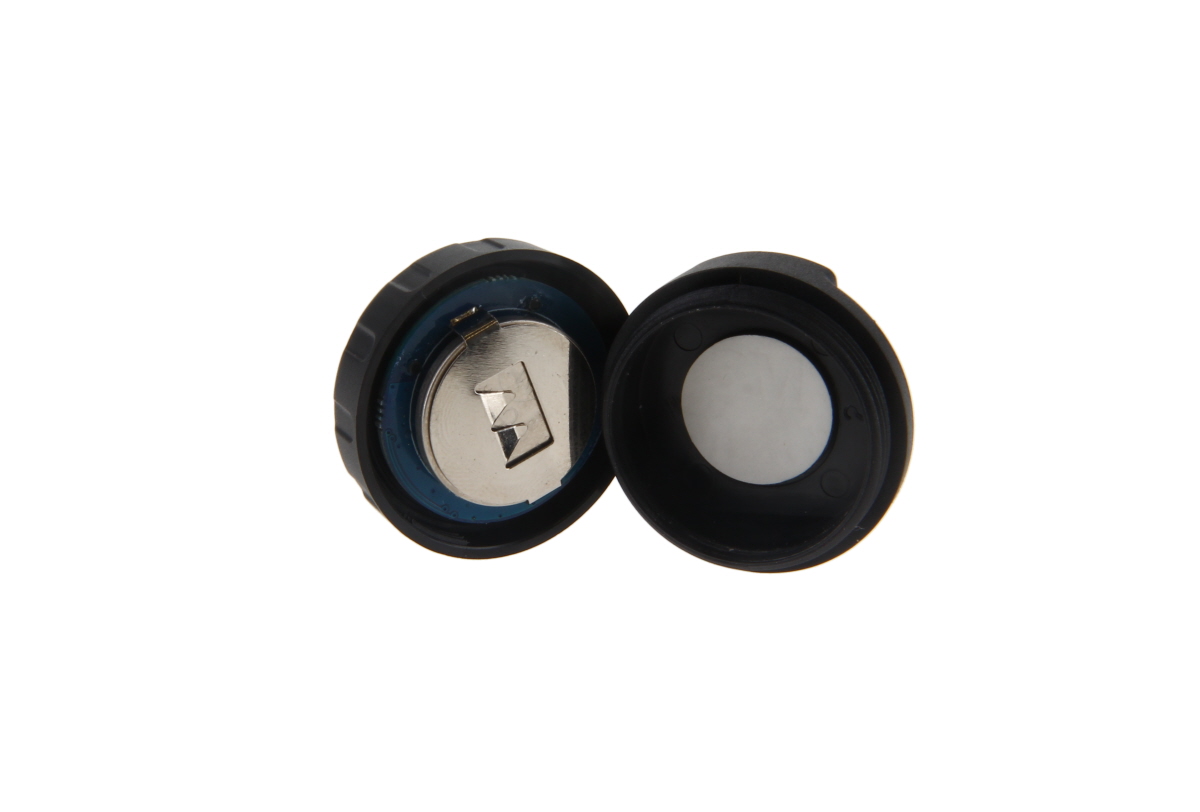 Offenes Batteriefach mit sichtbarer Knopfzellenbatterie.