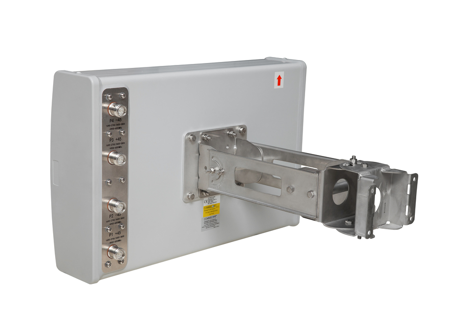 Metal bracket attached to a rectangular white technical device.