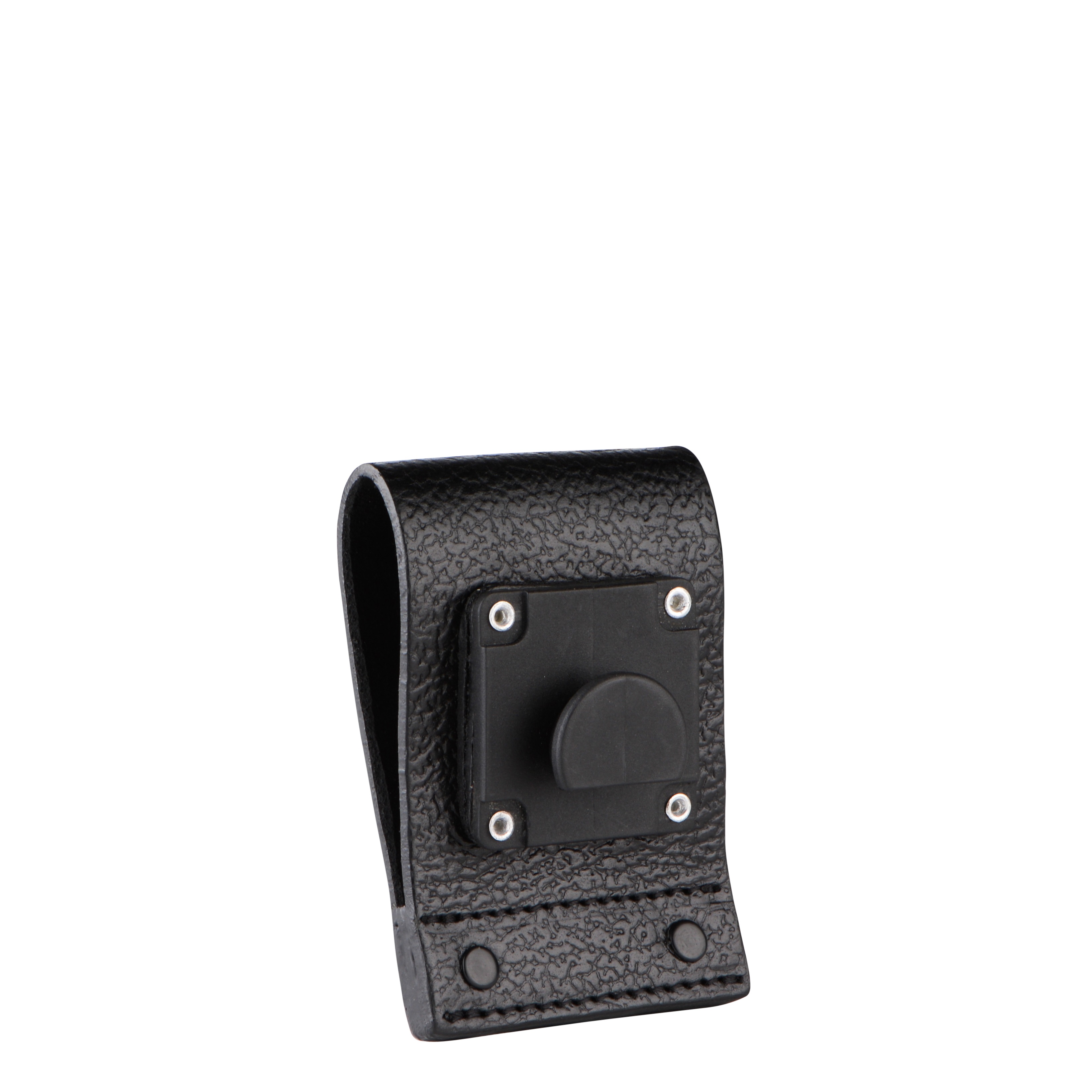 Black textured belt holder with square clip and snap buttons.