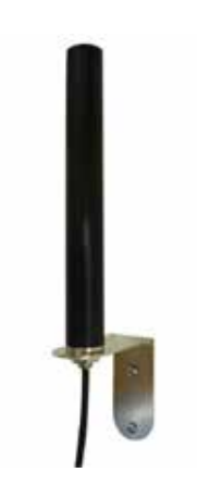 Schwarze zylindrische Antenne mit Wandhalterung und Kabel.