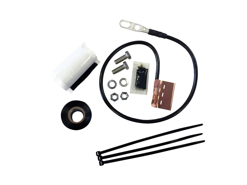 Cable kit with bolts, nuts, tape, and cable ties.