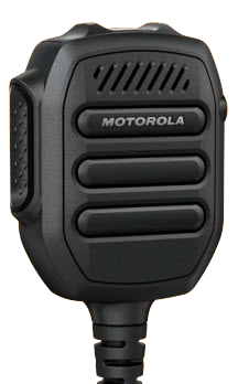 7000-00752372_mot_01.png Schwarzes Handfunkgerät-Mikrofon mit Motorola-Logo.