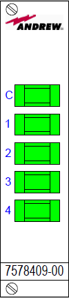 Four green rectangular modules labeled C, 1, 2, 3, and 4. Serial number 7578409-00.