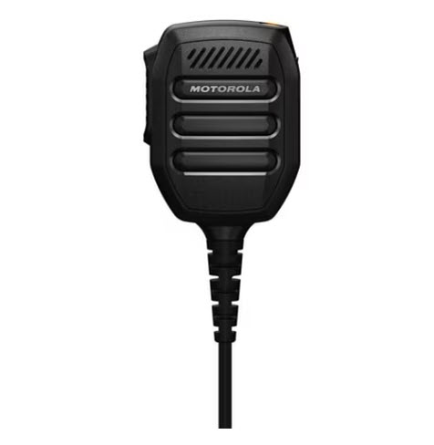 Black handheld microphone with cable connection, brand name visible.