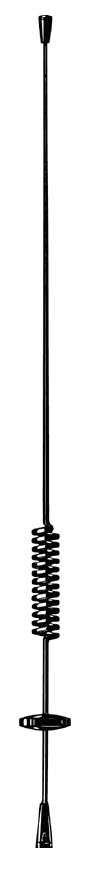 Long black radio antenna with coil in the middle