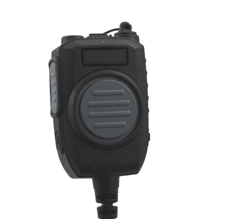 Black radio with gray microphone button and antenna.