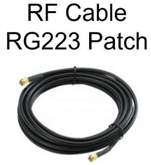 7000_00118600_COM_01.png Schwarzes RF-Kabel RG223, gerollt, zwei Anschlüsse sichtbar.