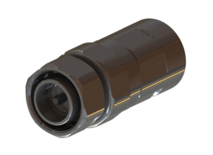 Metallischer zylindrischer Stecker mit Gewinden und einem runden Ende.