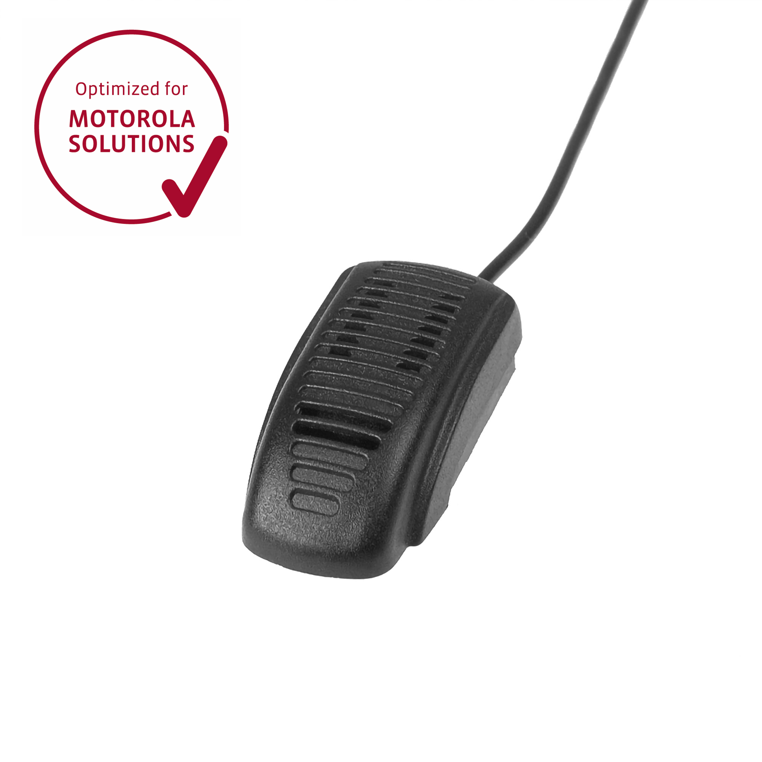 01_6922_00100051_PEI_Optimized_01.png Black microphone for Motorola Solutions, connected with a cable.