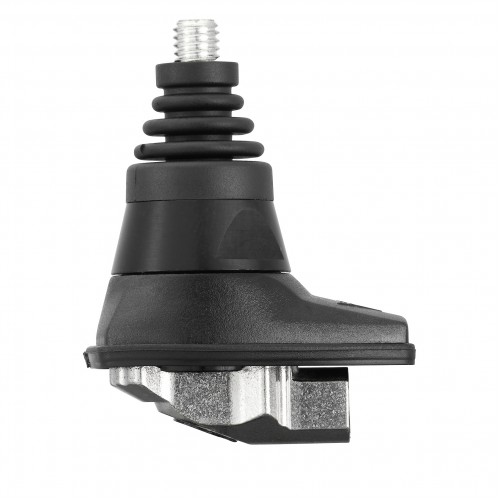 Mounting base made of metal and plastic with threaded stud.