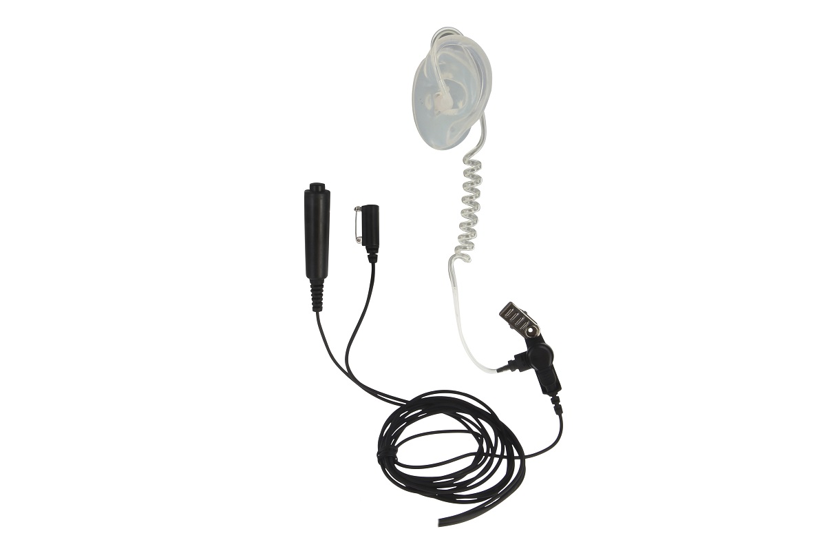 Acoustic earpiece with coiled wire and microphone.
