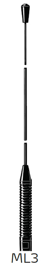Black telescopic antenna with ribbed handle, text 'ML3' below.