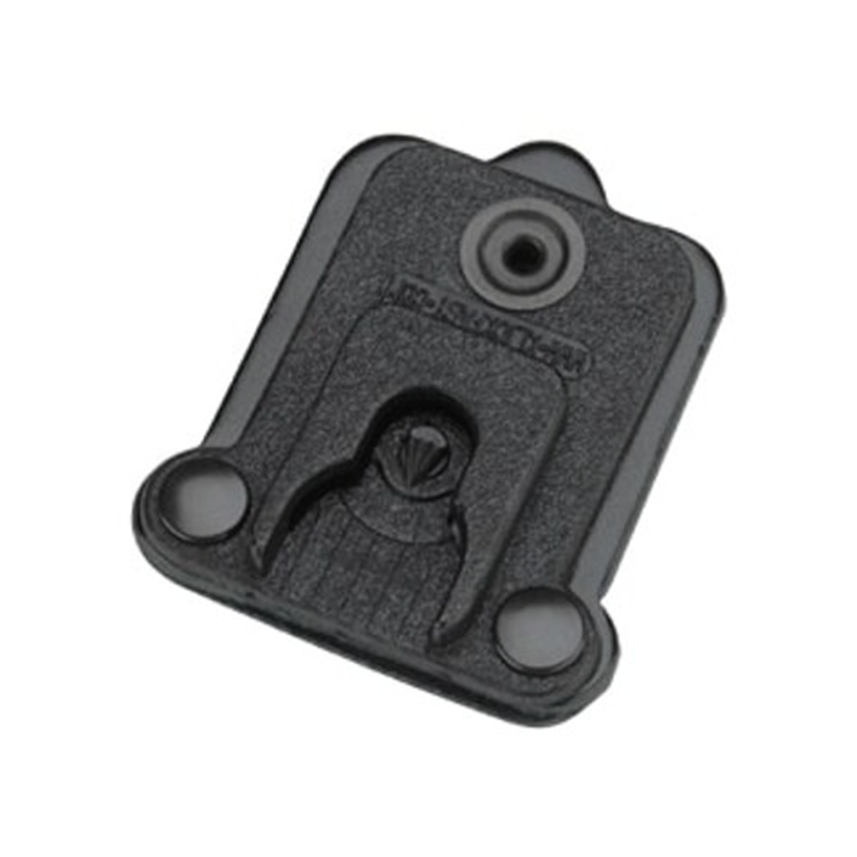Black rectangular mounting element with openings and elevations.