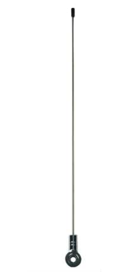 Lange Metallantenne mit schwarzem Sockel.
