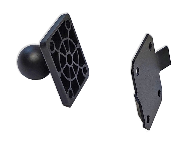 Two black plastic plates with ball and flat connection.