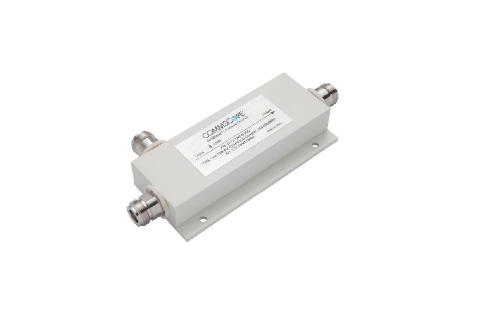 Metal casing with two antenna connectors and label on top.