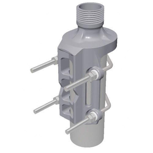 Metal component with thread, four screws, and two openings