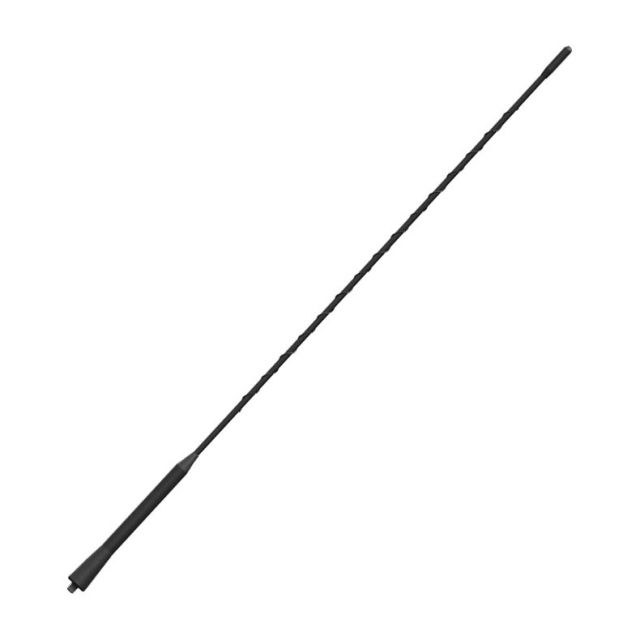 Schwarze Autoantenne mit langer, spiralförmiger Stange.