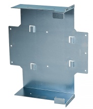 Metal bracket for tools or devices with multiple mounting points.