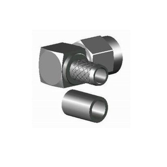 Two metal parts of a connector, one with mesh structure, slightly offset.