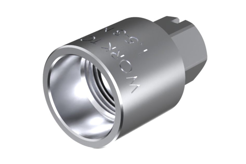 Silberner Sechskant-Steckschlüssel mit Schriftzug ‚WORK‘ und Spezifikationen.