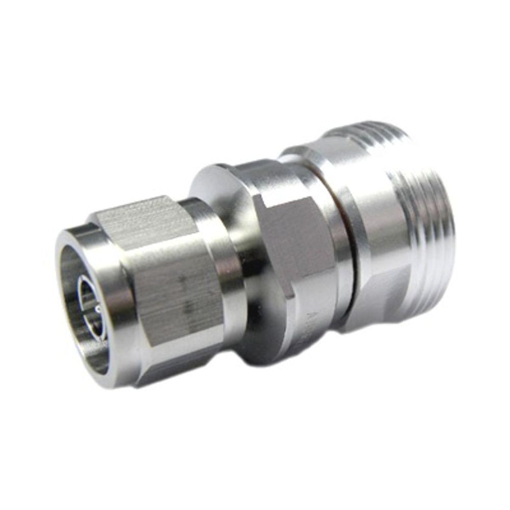 Metal connector with threaded and hexagonal profile.