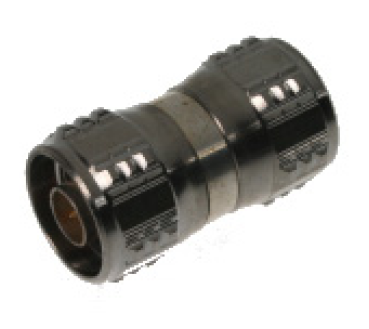 Schwarz-silberner zylindrischer Kabelverbinder mit geriffelter Oberfläche