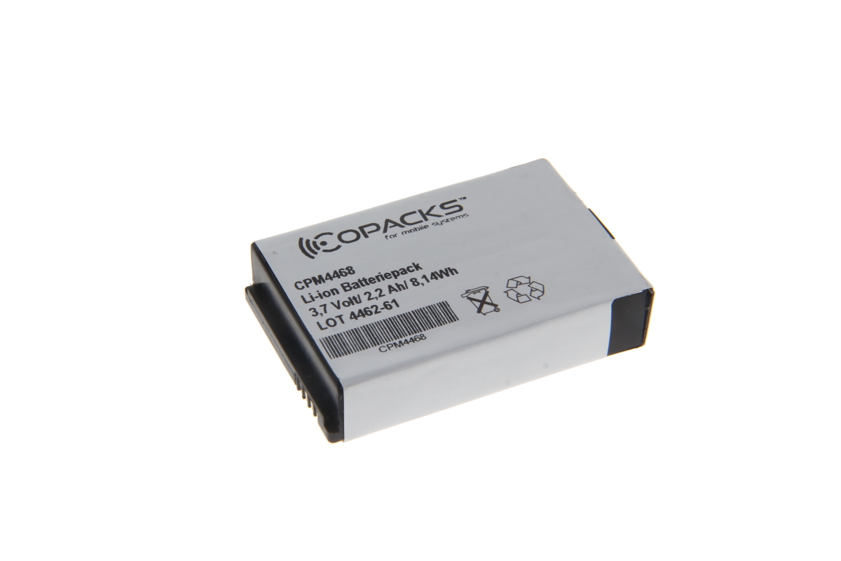 Graues Li-ion Batteriepack mit 3,7 Volt und 2,2 Ah von Copacks.